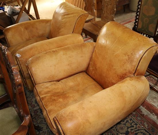 Pair leather French club armchairs